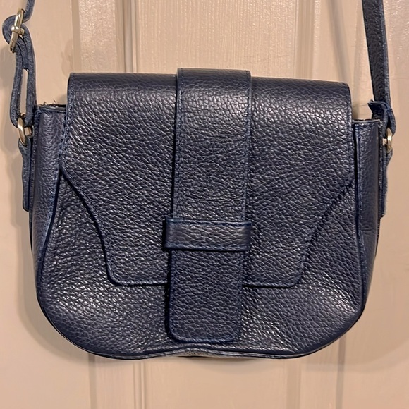 Iris Barcelona Blue Leather Crossbody Saddle Purse - Picture 2 of 4